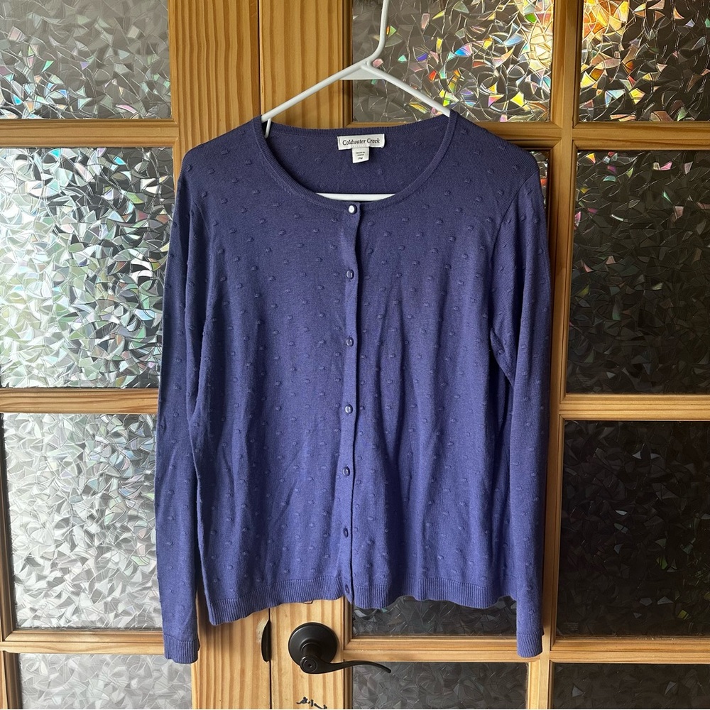 Coldwater Creek Purple Polka Dot Knit Cardigan | PM